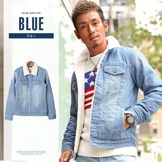 ボア デニムジャケット メンズ Gジャン ジージャン アウター BITTER ビター系 秋 冬 デニム ジャケット ブルゾン 裏ボア ヴィンテージ インディゴ ブリーチ 染め 加工 西海岸 服 5