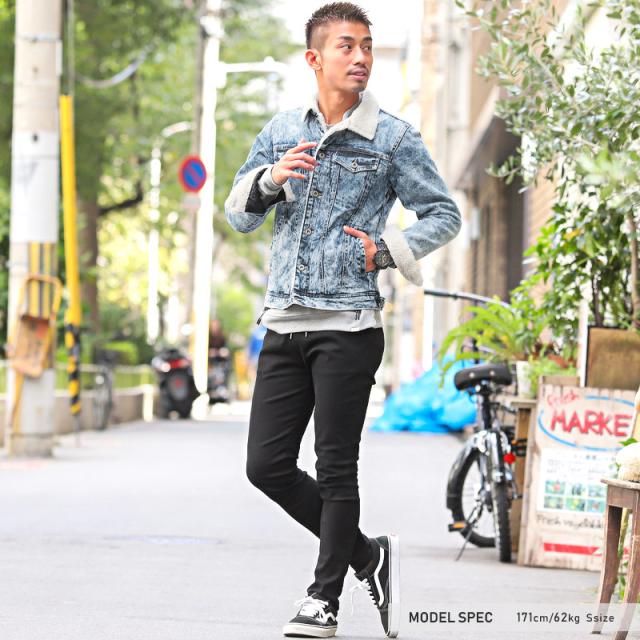 ボア デニムジャケット メンズ Gジャン ジージャン アウター BITTER ビター系 秋 冬 デニム ジャケット ブルゾン 裏ボア ヴィンテージ インディゴ ブリーチ 染め 加工 西海岸 服 10