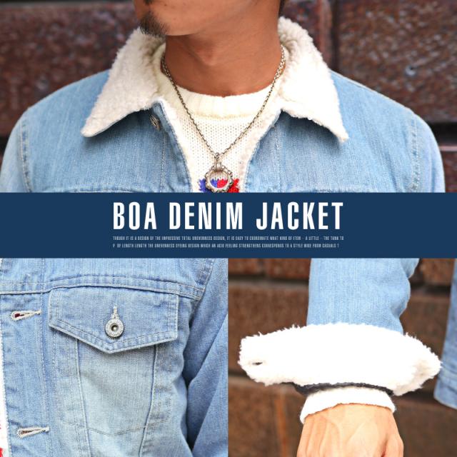 ボア デニムジャケット メンズ Gジャン ジージャン アウター BITTER ビター系 秋 冬 デニム ジャケット ブルゾン 裏ボア ヴィンテージ インディゴ ブリーチ 染め 加工 西海岸 服 11