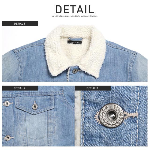 ボア デニムジャケット メンズ Gジャン ジージャン アウター BITTER ビター系 秋 冬 デニム ジャケット ブルゾン 裏ボア ヴィンテージ インディゴ ブリーチ 染め 加工 西海岸 服 13