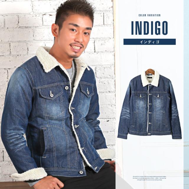 ボア デニムジャケット メンズ Gジャン ジージャン アウター BITTER ビター系 秋 冬 デニム ジャケット ブルゾン 裏ボア ヴィンテージ インディゴ ブリーチ 染め 加工 西海岸 服 7