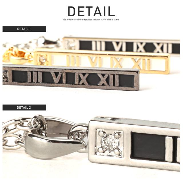 ネックレス メンズ アクセサリー ローマ数字 プレート アクセ チェーン メンズアクセ 首飾り ジュエリー ゴールド シルバー ガンメタリック 7