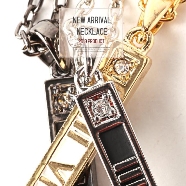ネックレス メンズ アクセサリー ローマ数字 プレート アクセ チェーン メンズアクセ 首飾り ジュエリー ゴールド シルバー ガンメタリック 2