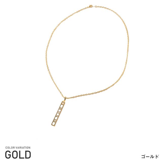 ネックレス メンズ アクセサリー ローマ数字 プレート アクセ チェーン メンズアクセ 首飾り ジュエリー ゴールド シルバー ガンメタリック 5