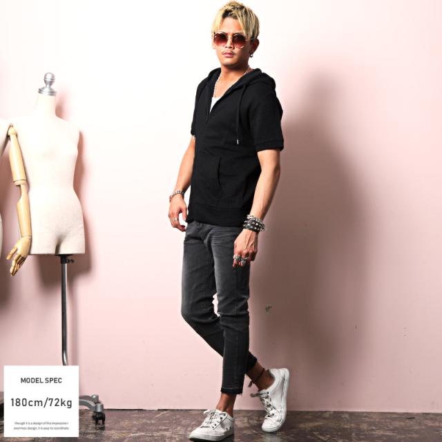 パーカー メンズ シアサッカー 半袖 メンズパーカー ジップパーカー トップス サーフ系 無地 ストライプ 清涼 服 きれいめ ビター系 8