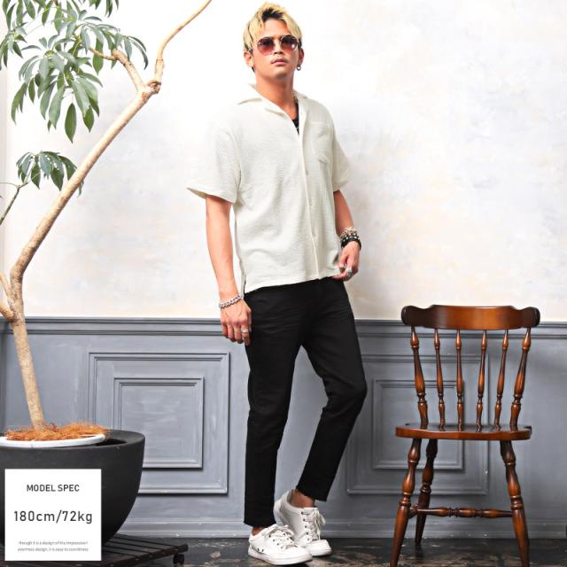 オープンカラーシャツ メンズ シアサッカー 半袖 トップス メンズシャツ 開襟シャツ カジュアルシャツ ストライプ 無地 カジュアル ストリート テレワーク 在宅勤務 部屋着 6