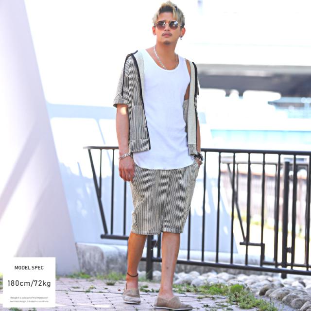 ショートパンツ メンズ ハーフパンツ ショーツ シアサッカー イージーパンツ ストライプ 無地 膝上 カジュアル ルーズ 清涼感 夏 4