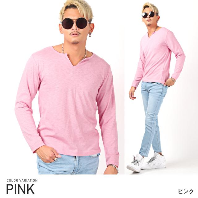 ロンTメンズキーネック長袖Tシャツ【スラブキーネック長袖Tシャツ】トップススラブ天竺無地トップスインナーシンプルキレイめBITTERビター系お兄系カジュアル秋冬春服 12