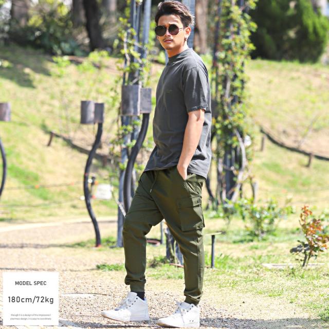 カーゴパンツメンズサルエル【サルエルカーゴパンツ】ミリタリーワークパンツサイドポケット美シルエットキレイめカジュアルキレカジ無地ブラックカーキベージュ春服春物 4