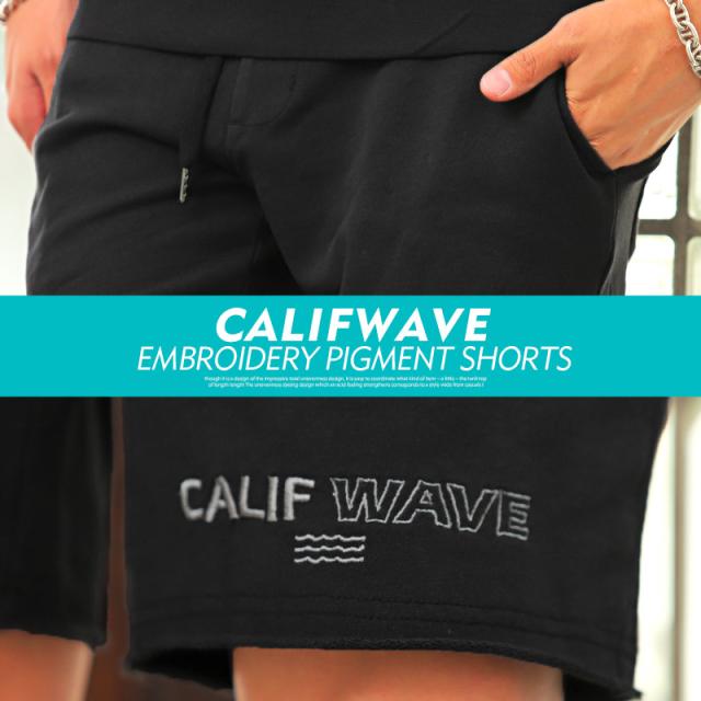 ショートパンツメンズピグメント刺繍ロゴプリントビター系BITTER【CALIFWAVE刺繍ピグメントショートパンツ】ボトムスハーフパンツ短パン切りっぱなしカットオフイージー膝上サーフ系ストリート系アメカジ系韓国 5