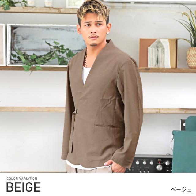 テーラードジャケット メンズ ノーカラー ワッシャー加工 メンズジャケット 羽織り カラーレス タイロッケン ベージュ ブルー グリーン カジュアル 大人 ビター系 BITTER aa-1044 3