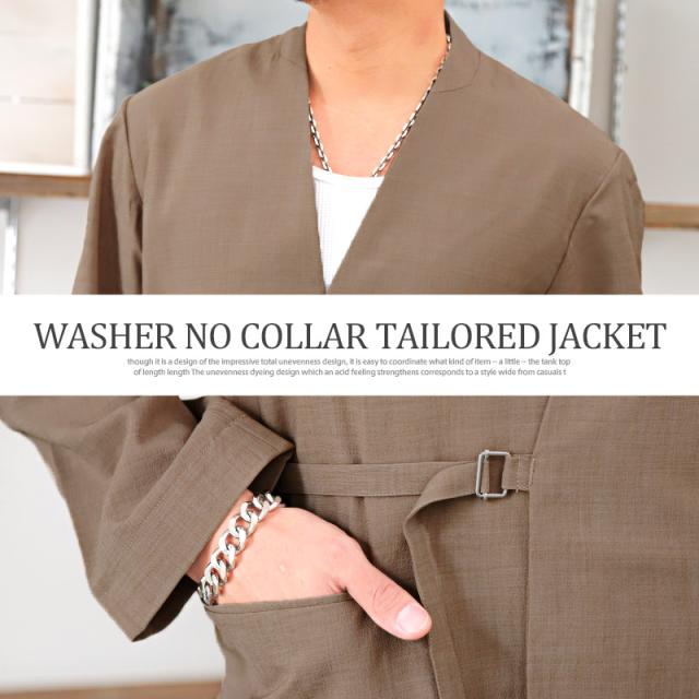 テーラードジャケット メンズ ノーカラー ワッシャー加工 メンズジャケット 羽織り カラーレス タイロッケン ベージュ ブルー グリーン カジュアル 大人 ビター系 BITTER aa-1044 5