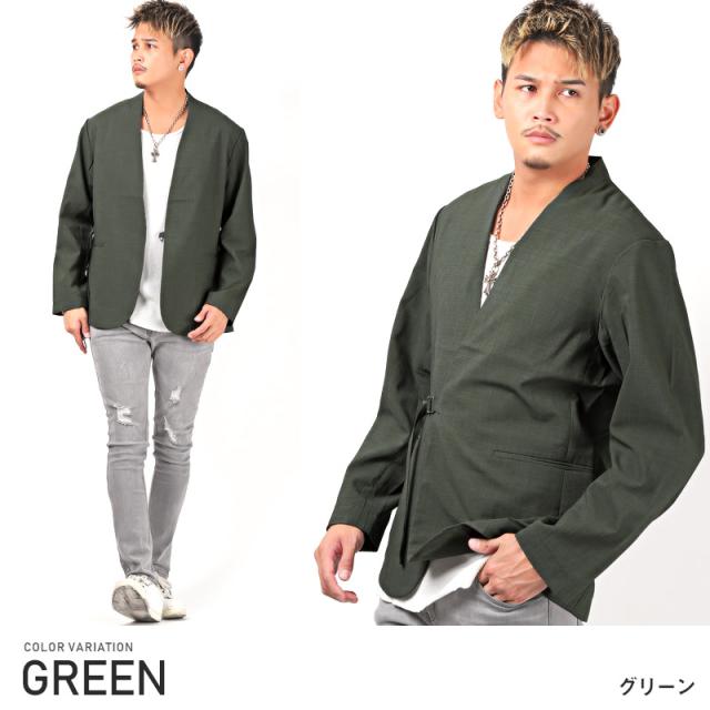 テーラードジャケット メンズ ノーカラー ワッシャー加工 メンズジャケット 羽織り カラーレス タイロッケン ベージュ ブルー グリーン カジュアル 大人 ビター系 BITTER aa-1044 7