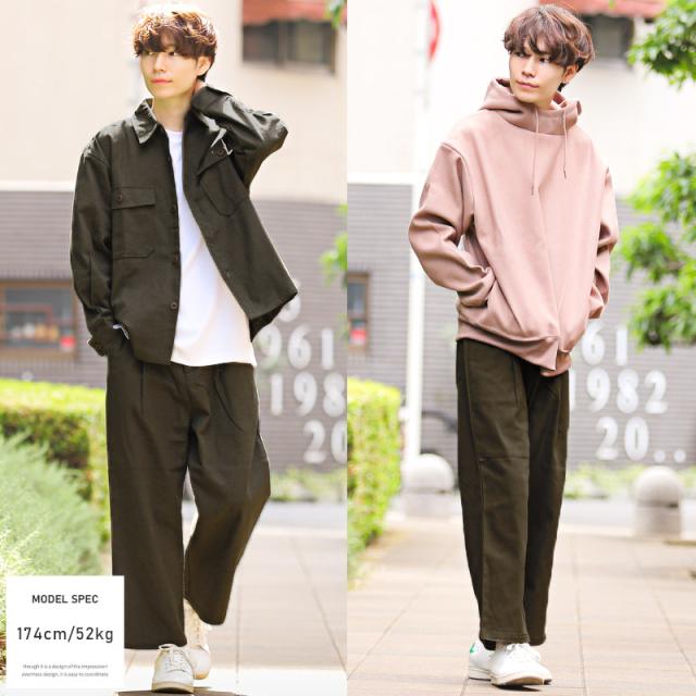 テーパードパンツ メンズ ワイドパンツ ツイル コットン  メンズパンツ ボトムス ワイドテーパード アンクル丈 スラックス ブラック グレー カーキ ルーズ ストリート ビター系 BITTER aa-1134 3