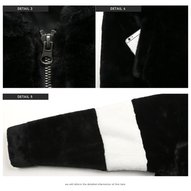 ジャケットメンズビッグシルエットフェイクファーバックロゴ【フェイクファーバックロゴフードブルゾン】ブルゾンジャンパーフードジップドロップショルダー暖かもこもこ秋冬ストリート 10