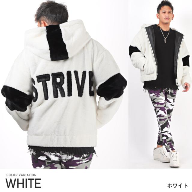 ジャケットメンズビッグシルエットフェイクファーバックロゴ【フェイクファーバックロゴフードブルゾン】ブルゾンジャンパーフードジップドロップショルダー暖かもこもこ秋冬ストリート 7