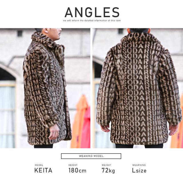 コートメンズファーロゴ総柄BITTERビター系秋冬【RUMSODA(ラムソーダ)ロゴ総柄ファーコート】モコモコフェイクファーガウンもこもこ柔らか暖かあったかボリュームファーユニセックス 7