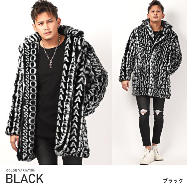 コートメンズファーロゴ総柄BITTERビター系秋冬【RUMSODA(ラムソーダ)ロゴ総柄ファーコート】モコモコフェイクファーガウンもこもこ柔らか暖かあったかボリュームファーユニセックス 6
