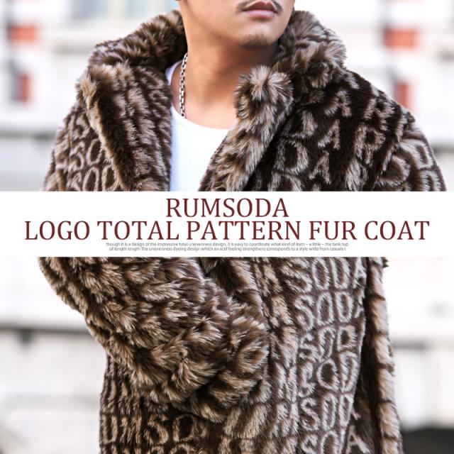 コートメンズファーロゴ総柄BITTERビター系秋冬【RUMSODA(ラムソーダ)ロゴ総柄ファーコート】モコモコフェイクファーガウンもこもこ柔らか暖かあったかボリュームファーユニセックス 5