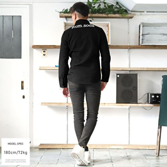 長袖シャツ メンズ イタリアンカラーシャツ メンズシャツ 立ち襟 ラインストーン プリント ロゴ ホワイト ブラック 大人 上品 春 秋 ビター系 BITTER aa-1317 3