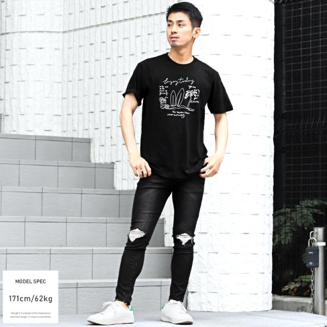 Tシャツ メンズ 半袖 プリント イラスト パームツリー サーフボード ロゴ メンズTシャツ 半袖Tシャツ カットソー クルーネック ホワイト ブラック ベージュ サーフ ビーチ 夏 ビター系 BITTER aa-1484 4