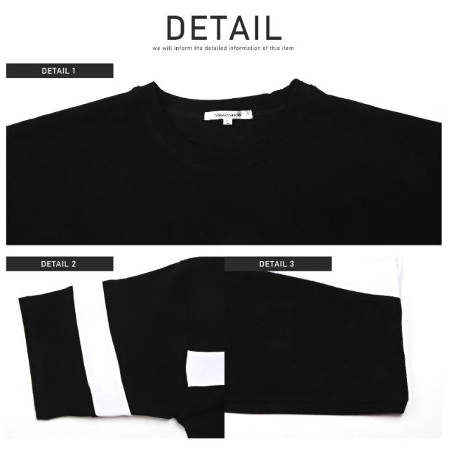 Tシャツ メンズ 半袖 5分袖 ビッグシルエット 梨地 ライン ボーダー 切替 凸凹 メンズTシャツ 半袖Tシャツ カットソー ドロップショルダー バイカラー ホワイト ブラック ルーズ 白 黒 モード ストリート aa-1531 11