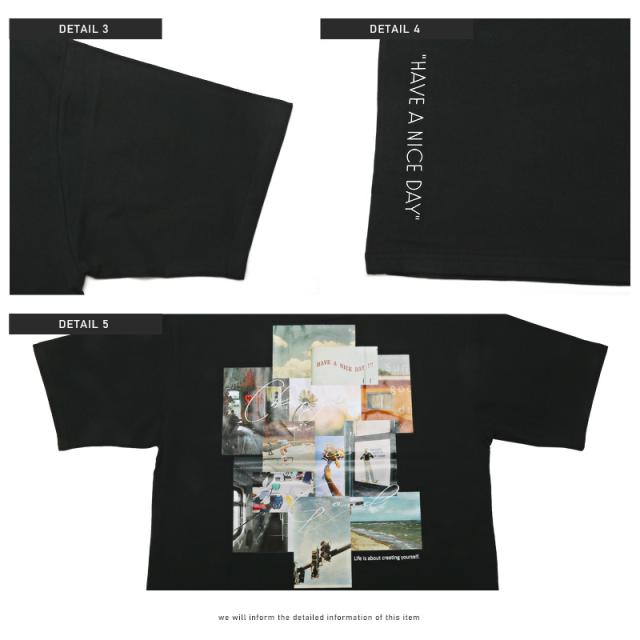 Tシャツメンズ半袖バックプリントフォトプリントロゴ【バックフォトデコレーションプリントTシャツ】トップス半袖Tシャツカットソーコラージュ英字ロゴプリントストリート韓国系春夏 14