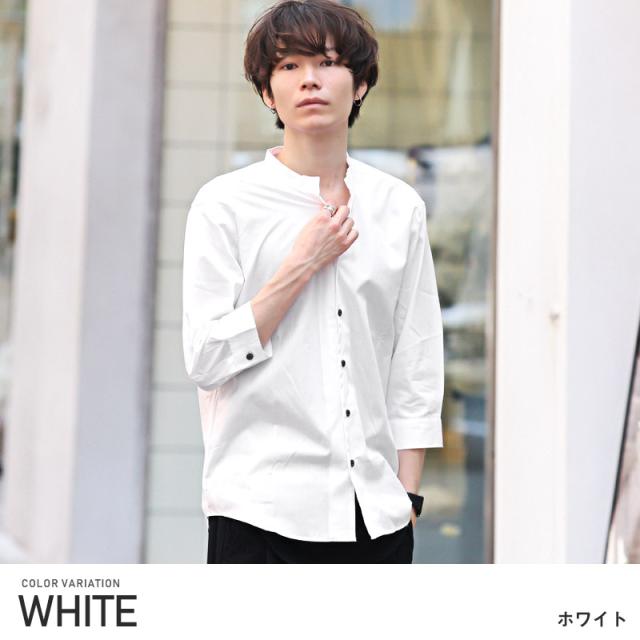 シャツメンズ日本製ブロードスキッパーバンドカラー七分袖【GarsonWave(ギャルソンウェーブ)日本製スキッパーバンドカラー七分袖シャツ】カジュアルシャツ無地ストライプ爽やか清涼感春夏 5