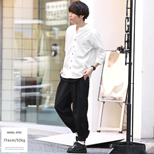 シャツメンズ日本製ブロードスキッパーバンドカラー七分袖【GarsonWave(ギャルソンウェーブ)日本製スキッパーバンドカラー七分袖シャツ】カジュアルシャツ無地ストライプ爽やか清涼感春夏 6