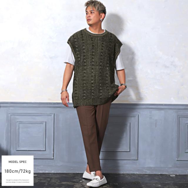 ニットベスト メンズ ビッグシルエット チェック柄 千鳥柄 アーガイル柄 メンズニット ニットソー ドロップショルダー ケーブル編み 総柄 ジャガード ルーズ 秋 冬 カジュアル ストリート aa-1765 6