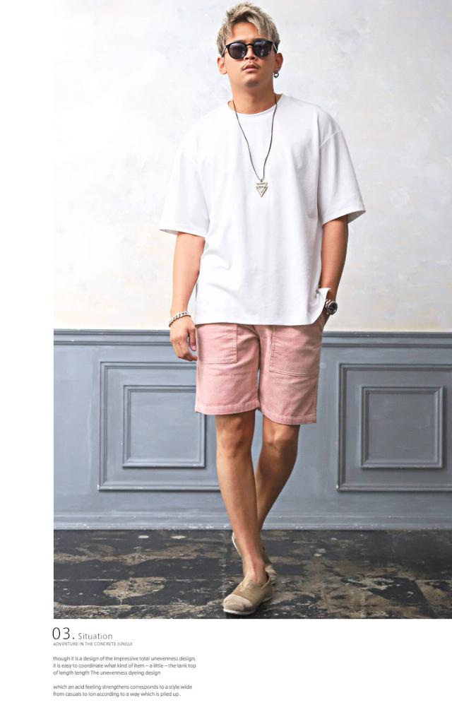 ショートパンツ メンズ コーデュロイ インディゴ 硫化 イージー 膝上 夏 BITTER ビター系 ショーツ ハーフパンツ サマーコーデュロイ コーディロイ ベイカーパンツ サーフ 西海岸 pm-7542 3