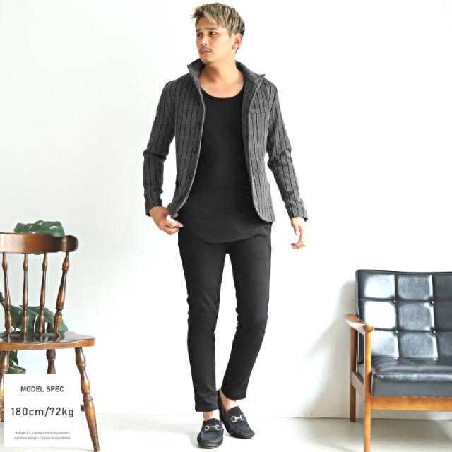 イタリアンカラージャケット メンズ ストライプ 膨れ メンズジャケット アウター 立ち襟 スタンドカラー ワイヤー 総柄 大人 キレイめ 春 秋 ビター系 BITTER aa-1896 4