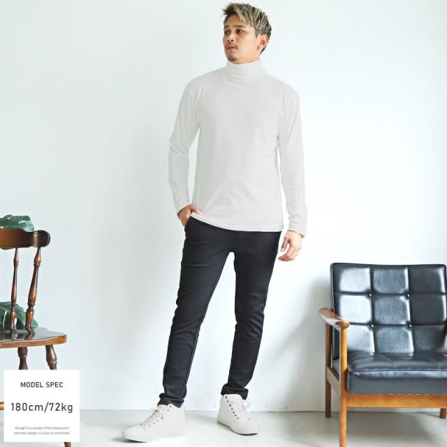 ロンT メンズ 長袖Tシャツ タートルネック 無地 スムース メンズロンT カットソー 無地ロンT トップス 長袖 ハイネック シンプル インナー 細身 タイト ホワイト ブラック カジュアル ビター系 BITTER aa-1927 4