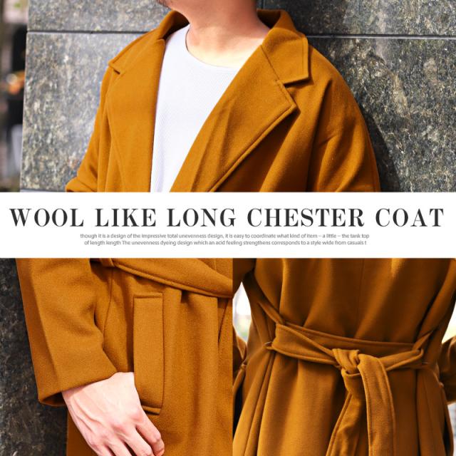 チェスターコートメンズロング丈ウールライク秋冬【ウールライクロングチェスターコート】ロングコートアウターガウンウールコートカジュアルキレイめ上品ビジネス秋服冬服BITTERビター系 5