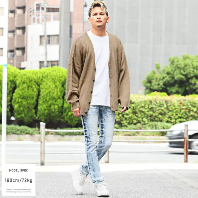 カーディガンメンズレディースニットモヘアライク起毛【モヘアライク起毛ニットカーディガン】トップス無地羽織り暖か大人上品秋春ストリート韓国系ユニセックスビター系BITTER 4