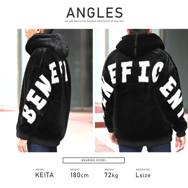 ファージャケット メンズ ブルゾン ジップ フェイクファー ビッグシルエット メンズジャケット フード バックロゴ アップリケ もこもこ 暖か 厚手 防寒 秋冬 ストリート 韓国 aa-2016 9