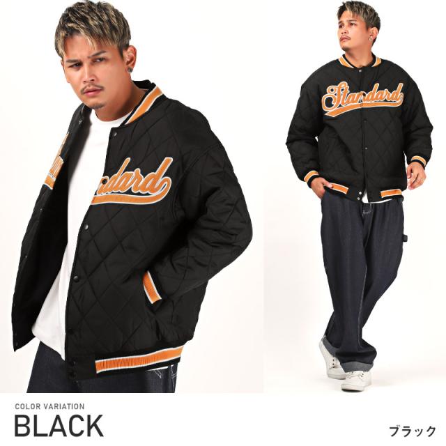 スタジャンメンズブルゾン中綿キルティングカレッジロゴワッペン暖か【中綿キルトスタジャン】アウタースタジアムジャンパーラインリブドロップショルダールーズスポーティーカジュアルストリート秋冬 7