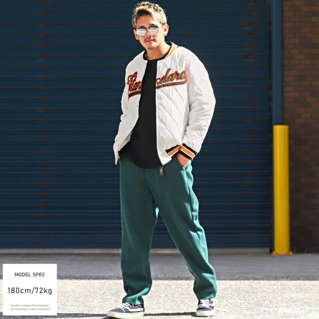 スタジャンメンズブルゾン中綿キルティングカレッジロゴワッペン暖か【中綿キルトスタジャン】アウタースタジアムジャンパーラインリブドロップショルダールーズスポーティーカジュアルストリート秋冬 4