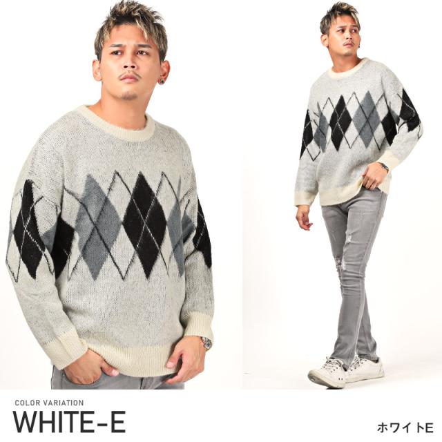 ニット メンズ セーター モヘアタッチ クルーネック 総柄 チェック ゼブラ メンズニット ニットソー ビッグシルエット アーガイル アニマル 柔らか 起毛 大人 カジュアル ストリート 秋冬 aa-2046 7
