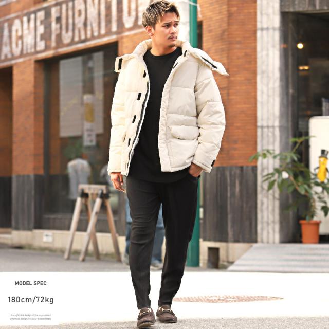 中綿ジャケット メンズ ブルゾン フード ボリュームネック メンズジャケット アウター フード取り外し可能 アイボリー ブラック 無地 ジンプル 暖か 防寒 冬 カジュアル ビター系 BITTER aa-2078 4