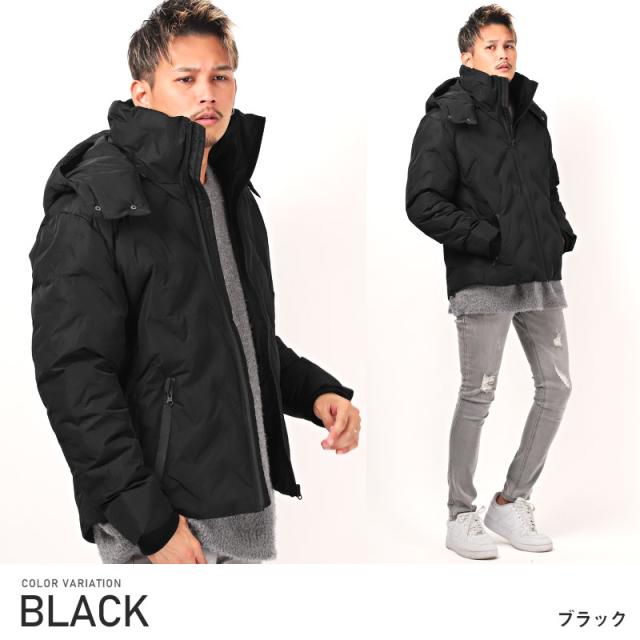 ブルゾンメンズジャケット中綿フード【フード着脱シームレス中綿ブルゾン】フェイクダウンアウターボリュームネック2WAY止水ジップ保温性無地暖か防寒冬カジュアルビター系BITTER 6