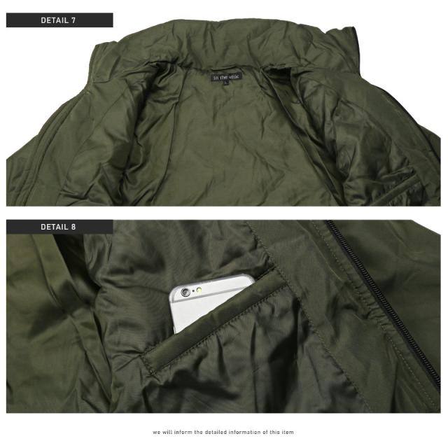 ブルゾンメンズジャケット中綿フード【フード着脱シームレス中綿ブルゾン】フェイクダウンアウターボリュームネック2WAY止水ジップ保温性無地暖か防寒冬カジュアルビター系BITTER 12