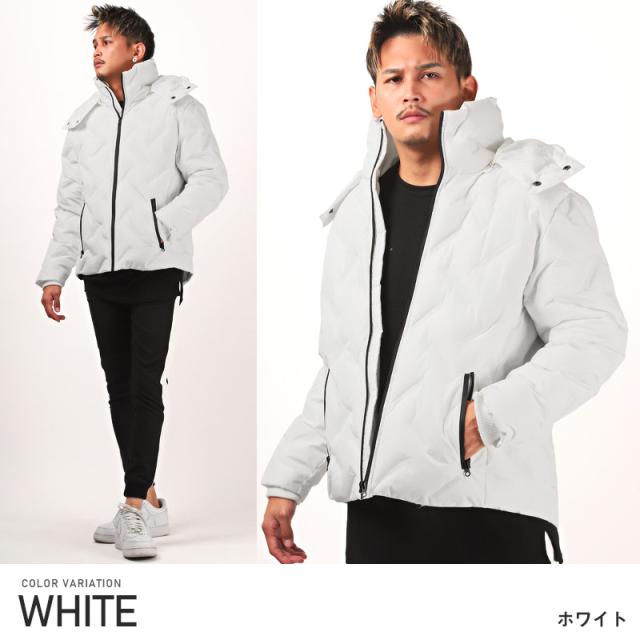 ブルゾンメンズジャケット中綿フード【フード着脱シームレス中綿ブルゾン】フェイクダウンアウターボリュームネック2WAY止水ジップ保温性無地暖か防寒冬カジュアルビター系BITTER 7