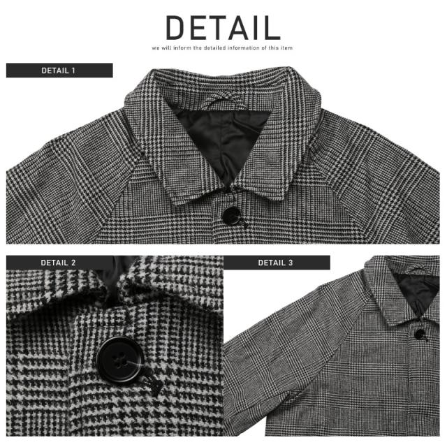 ステンカラーコート メンズ ウール混 チェック柄 ウールコート メンズコート アウター ロングコート ロング丈 グレンチェック 総柄 ビジネス フォーマル 大人 ビター系 BITTER aa-2138 7