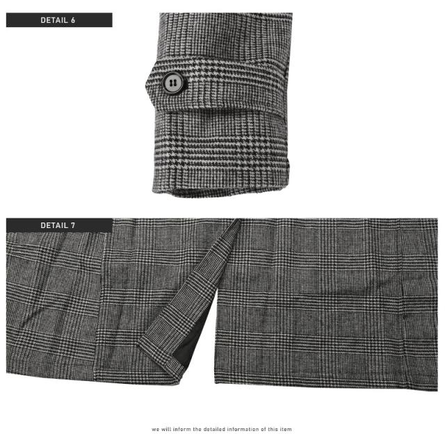 ステンカラーコート メンズ ウール混 チェック柄 ウールコート メンズコート アウター ロングコート ロング丈 グレンチェック 総柄 ビジネス フォーマル 大人 ビター系 BITTER aa-2138 9