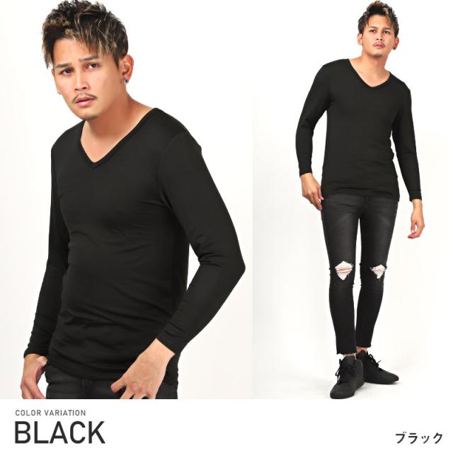 インナー長袖メンズ暖かVネックヒート裏起毛ストレッチ【裏起毛Vネックヒートインナー】メンズインナーロンT長袖Tシャツウォームインナーあったか極暖無地防寒肌着カジュアルギフトプレゼント冬 4