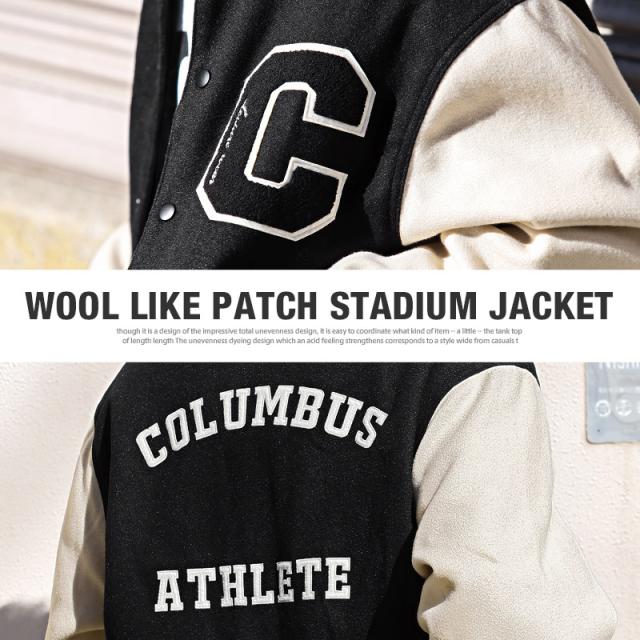 スタジャンメンズブルゾンウールライクサガラ刺繍ビッグシルエット【ウールライクワッペンスタジャン】アウタースタジアムジャケット中綿ワッペンキルティング韓国系ストリート秋冬ビター系BITTER 9