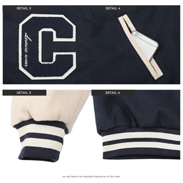 スタジャンメンズブルゾンウールライクサガラ刺繍ビッグシルエット【ウールライクワッペンスタジャン】アウタースタジアムジャケット中綿ワッペンキルティング韓国系ストリート秋冬ビター系BITTER 14