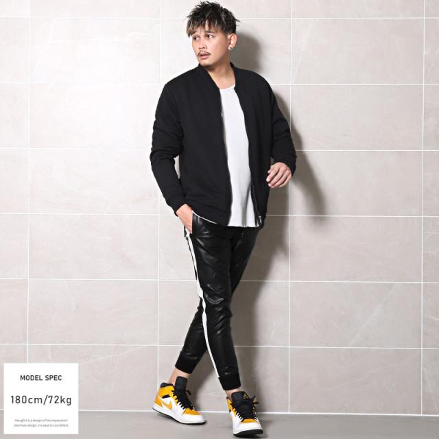 ジョガーパンツ メンズ PUレザー サイドライン リブパンツ メンズパンツ レザーパンツ ラインパンツ イージーパンツ ストレッチ ライン 合成皮革 合皮 ブラックパンツ 細身 ビター系 BITTER aa-2209 4