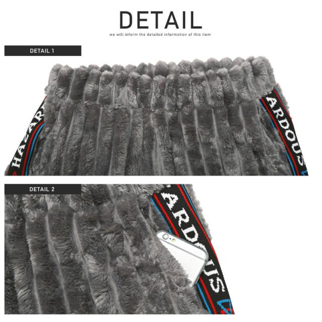 イージーパンツ メンズ フェイクファー ワイド サイドロゴ もこもこ メンズパンツ ワイドパンツ ロゴテープ ドローコード グレー ブラック ゆったり 冬 暖か スポーティ ストリート aa-2316 9